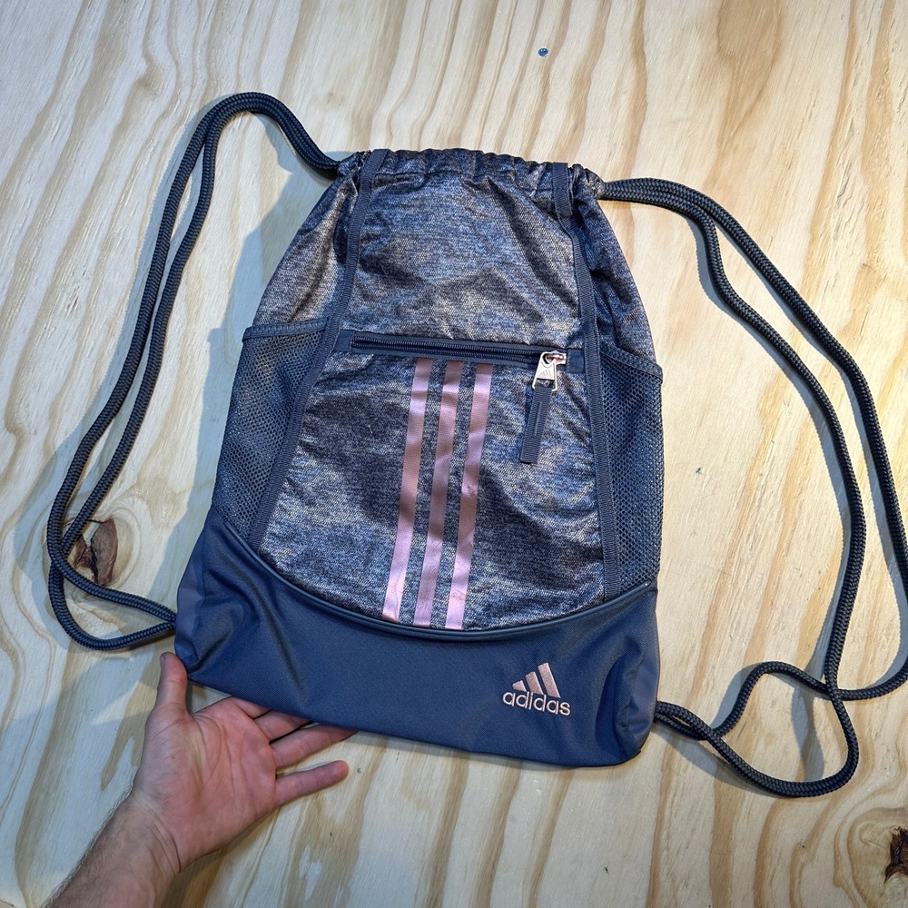 Adidas Women Gray Rose Gold Alliance II Drawstring Sackpack Backpack Bag